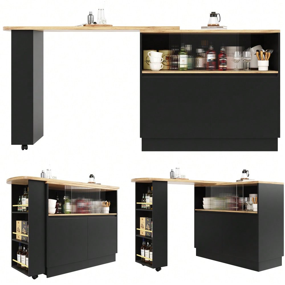 (N620P20771617S)Um 360° drehbare Essbar (Hauptkörper 90 x 45 x 100 cm), modernes, einfaches, multifunktionales, drehbares Sideboard mit Ablageflächen und Glas, geeignet für Küchen und Restaurants