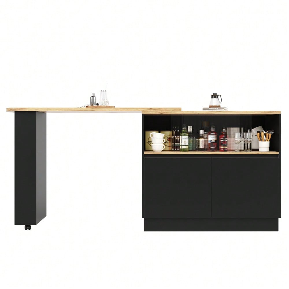 (N620P20771617S)Um 360° drehbare Essbar (Hauptkörper 90 x 45 x 100 cm), modernes, einfaches, multifunktionales, drehbares Sideboard mit Ablageflächen und Glas, geeignet für Küchen und Restaurants