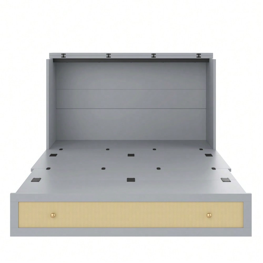 Schrankbett, 140 x 200, Mobiles Schrankbett mit Schubladen am Bettende und Regal am Kopfende des Bettes, mit USB und Steckdose, Umbaubares Plattformbett, Ohne Matratze, Grau