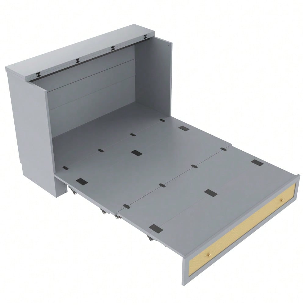 Schrankbett, 140 x 200, Mobiles Schrankbett mit Schubladen am Bettende und Regal am Kopfende des Bettes, mit USB und Steckdose, Umbaubares Plattformbett, Ohne Matratze, Grau