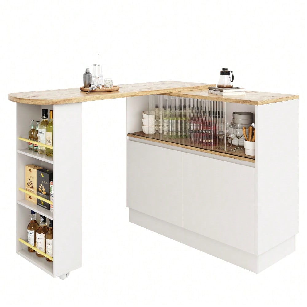 (N620P20771617W)Um 360° drehbare Essbar (Hauptkörper 90 x 45 x 100 cm), modernes, einfaches, multifunktionales, drehbares Sideboard mit Ablageflächen und Glas, geeignet für Küchen und Restaurants