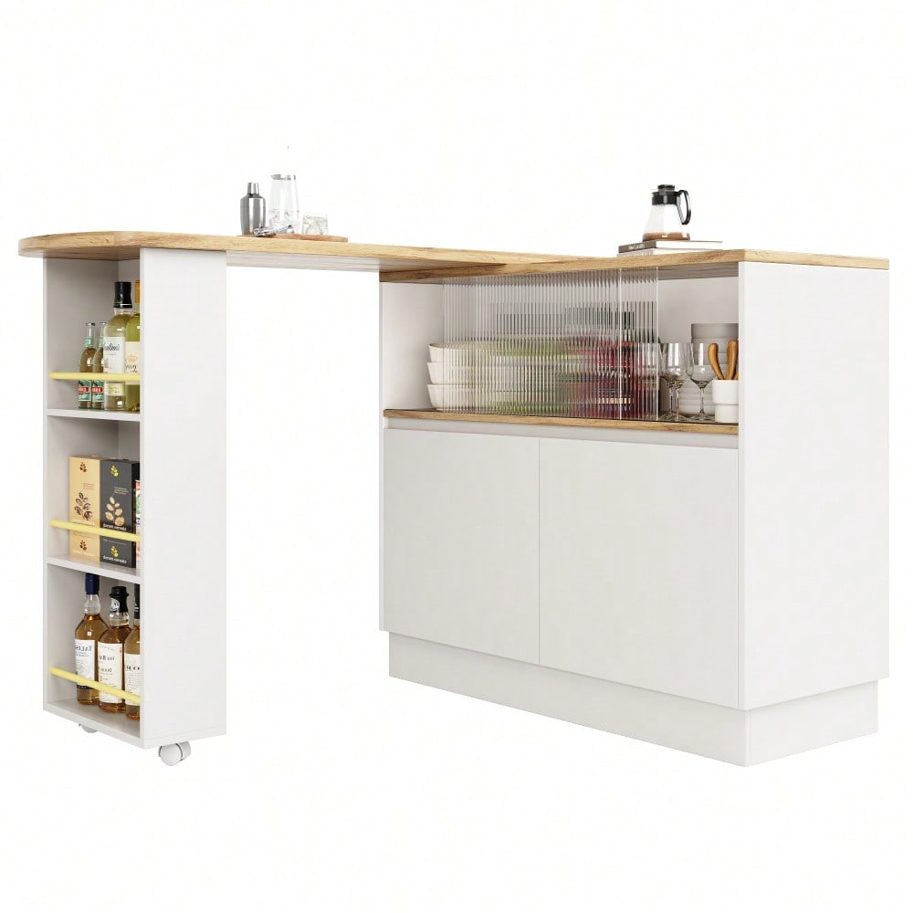 (N620P20771617W)Um 360° drehbare Essbar (Hauptkörper 90 x 45 x 100 cm), modernes, einfaches, multifunktionales, drehbares Sideboard mit Ablageflächen und Glas, geeignet für Küchen und Restaurants