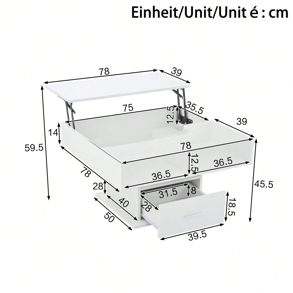 Multifunktionaler Hochglanz-Lift-Couchtisch mit LED-Beleuchtung, verstellbarer Höhe & flexiblem Stauraum – modernes Design für Wohnzimmer, Büro & kleine Wohnungen