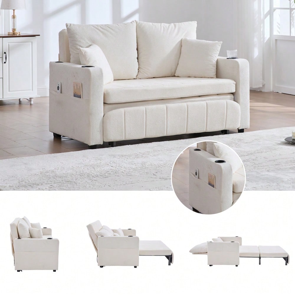 Multifunktionales Stoffsofa Klappbares Ausziehsofa Kleines Wohnzimmersofa mit zwei Funktionen Abnehmbar und waschbar Mit Aufbewahrungstasche Mit USB-Ladefunktion Mit Becherhalter