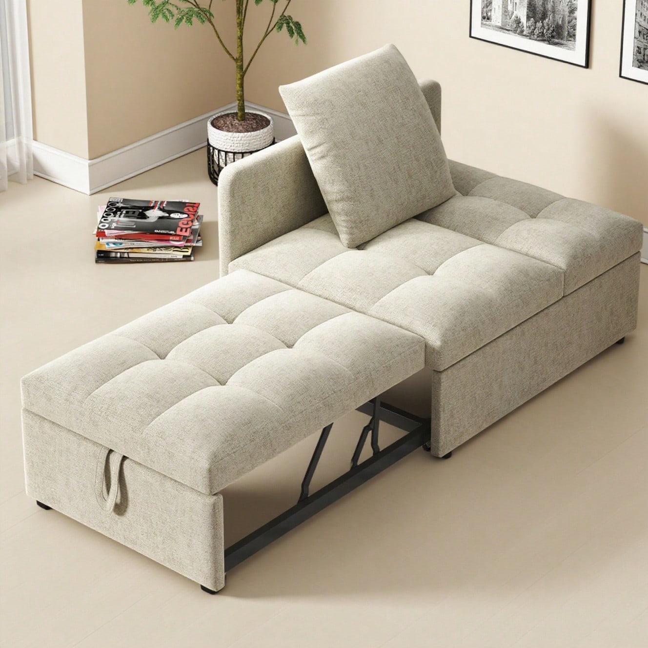 Polsterbett Schlafsofa 3 in 1 Multifunktions-Schlafsofa, Leinenstoffsofa mit verstellbarer Rückenlehne, Liegesofa für kleine Räume