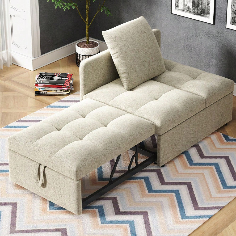Polsterbett Schlafsofa 3 in 1 Multifunktions-Schlafsofa, Leinenstoffsofa mit verstellbarer Rückenlehne, Liegesofa für kleine Räume