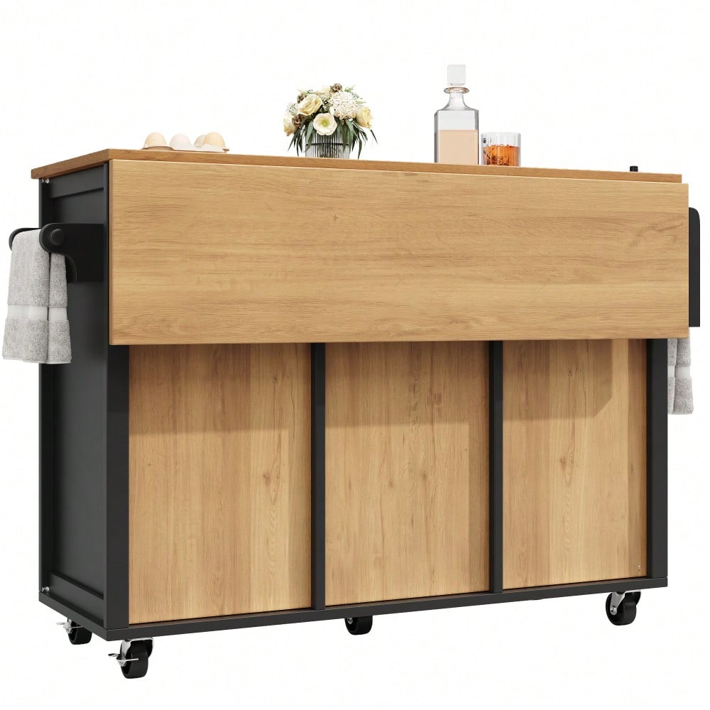 Kücheninsel,Küchenschrank,Buffetschrank,120x73(45)x93cm,ausziehbarer Küchenwagen mit Rollen, Handtuchhalter, Gewürzregal, verstellbaren Einlegeböden, zwei Türen, vier Schubladen, weiß/schwarz
