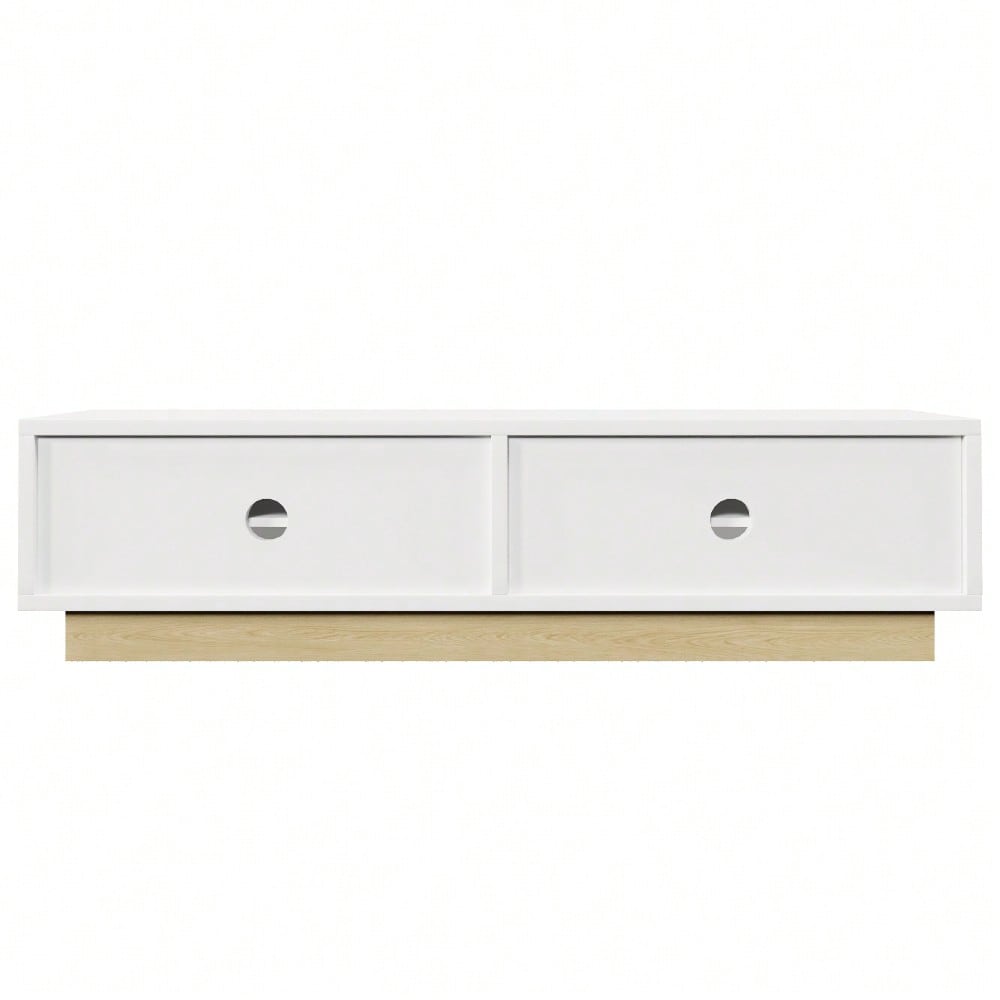 Moderner weißer TV-Schrank mit Holzmaserung – 175 cm – Minimalistisches Kurvendesign – Ausreichender Stauraum & Kabelmanagement