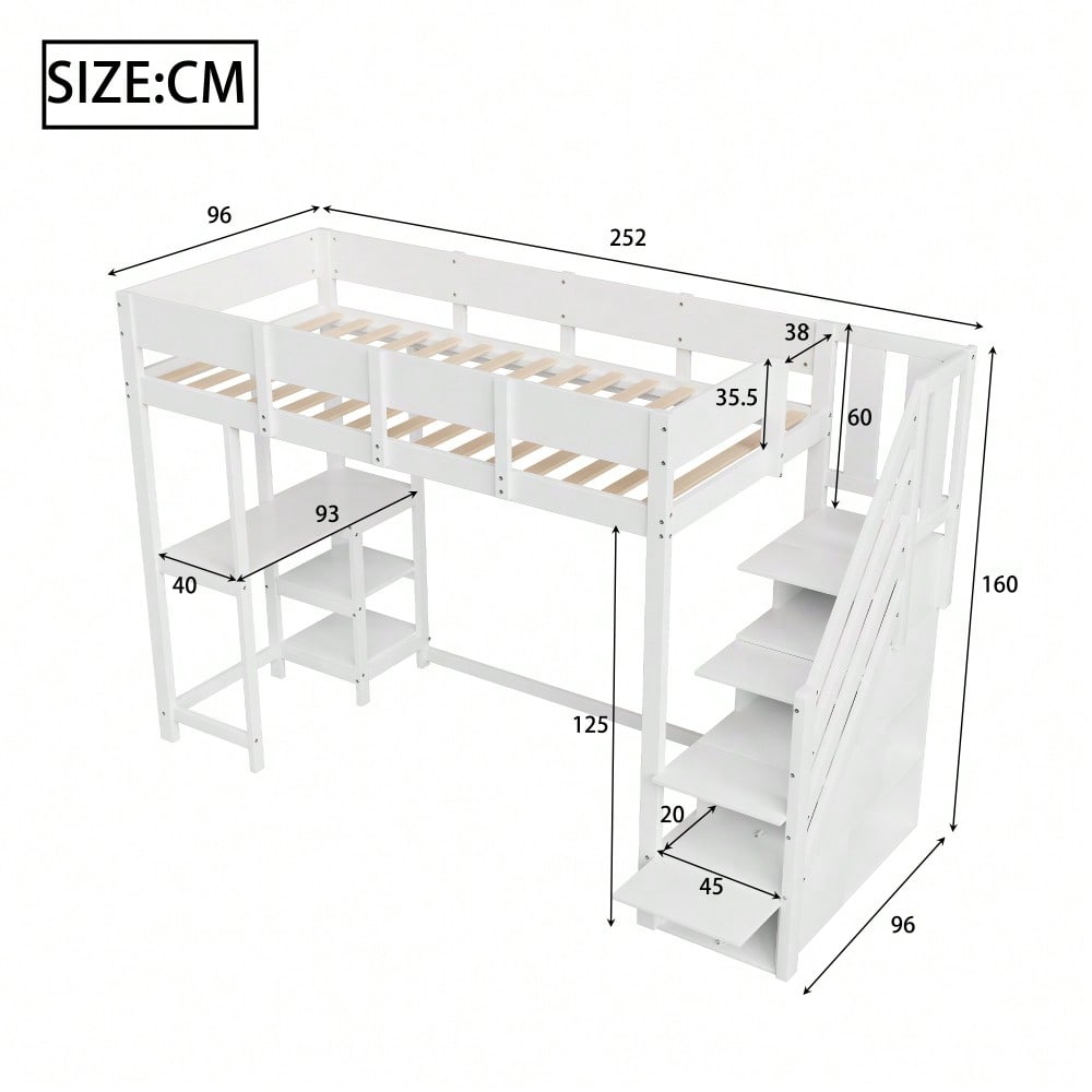 Multifunktionales Etagenbett mit Stauraum Hochbett mit Ablage 90 x 200 cm, Bettgestell aus massivem Kiefernholz mit Lattenrost,Bett für Kinder und Jugendliche Weiß