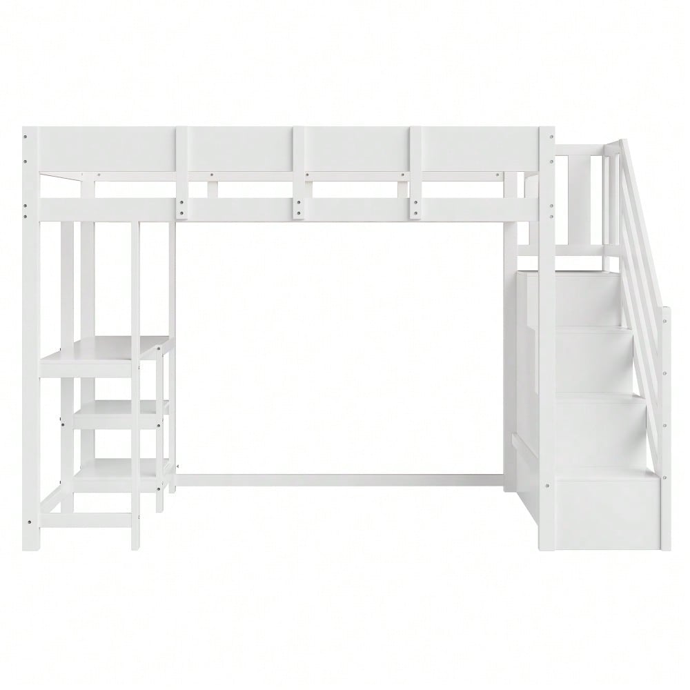 Multifunktionales Etagenbett mit Stauraum Hochbett mit Ablage 90 x 200 cm, Bettgestell aus massivem Kiefernholz mit Lattenrost,Bett für Kinder und Jugendliche Weiß