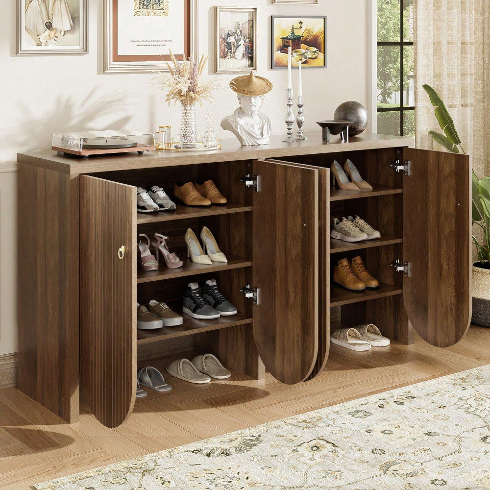 Elegantes Sideboard in Walnussoptik – 147×40×80 cm mit 4 Türen, verstellbaren Einlegeböden & Alugriffen – Vielseitiger Aufbewahrungsschrank für Wohnzimmer, Esszimmer & Flur