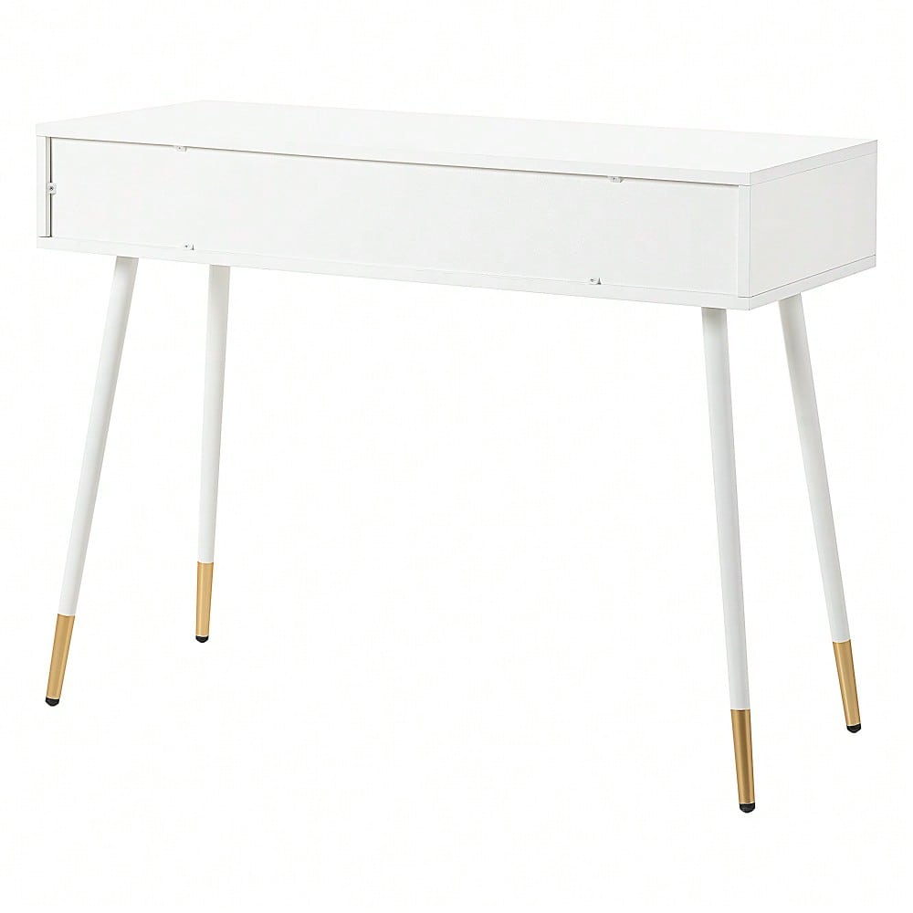 Schminktisch, Frisiertisch,Schreibtisch mit 2 Schubladen, Metallfüße, weiß, Maße: H 76 cm × B 100 cm × T 40 cm(ohne Spiegel)