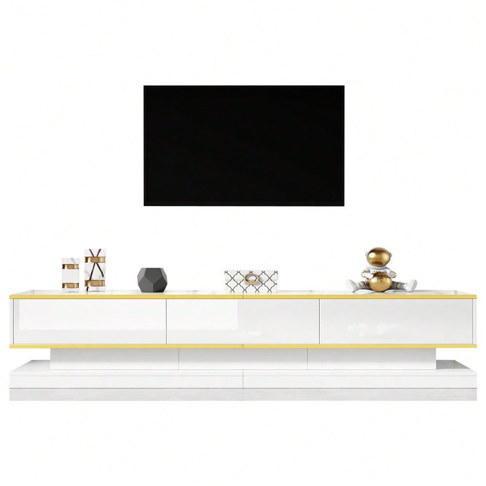 200*40*40cm Fernsehschrank, Lowboard mit 3 Schubladen, Hochglanz-TV-Ständer,Wohnzimmerschrank mit großem Stauraum, Warmweißer TV-Tisch mit goldener Kante,Standfernsehschrank