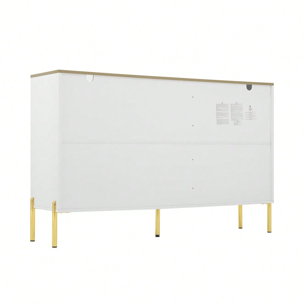 Eleganter Sideboard-Schrank mit 2 Schubladen & 2 Glastüren – Moderne Kommode in Weiß mit Goldakzenten – Viel Stauraum – Für Wohnzimmer, Esszimmer, Flur