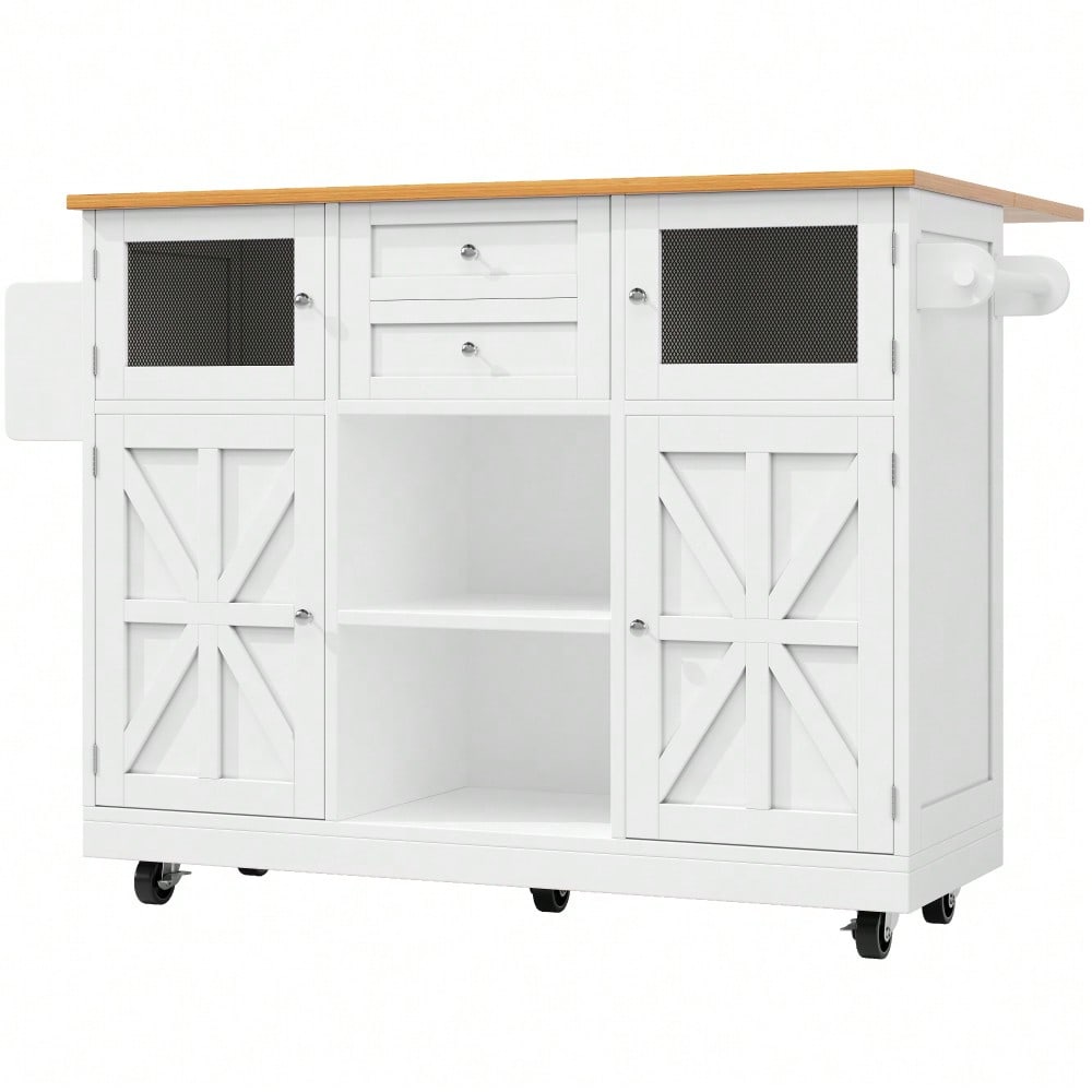 Kücheninsel, Esszimmerwagen mit Arbeitsplatte, Buffetschrank, Esszimmerwagen mit Holzmaserung, seitlicher Handtuchhalter, dreidimensionale Schranktüren mit Rollen, verstellbare Trennwände, weiß