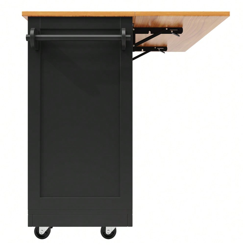 Kücheninsel, Esszimmerwagen mit Arbeitsplatte, Buffetschrank, Esszimmerwagen mit Holzmaserung, seitlicher Handtuchhalter, dreidimensionale Schranktüren mit Rollen, verstellbare Trennwände, Schwarz