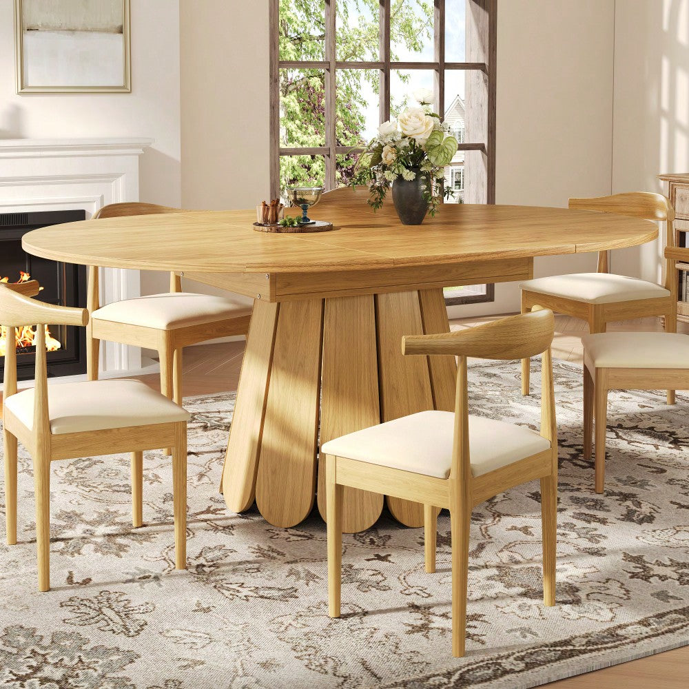 Esstisch ausziehbar, Esszimmertisch, Küchentisch, balkontisch, esstisch holz Runder Esstisch, ausziehbar zu oval, 118-158 cm, Platz für bis zu 6 Personen, Holzfarbe