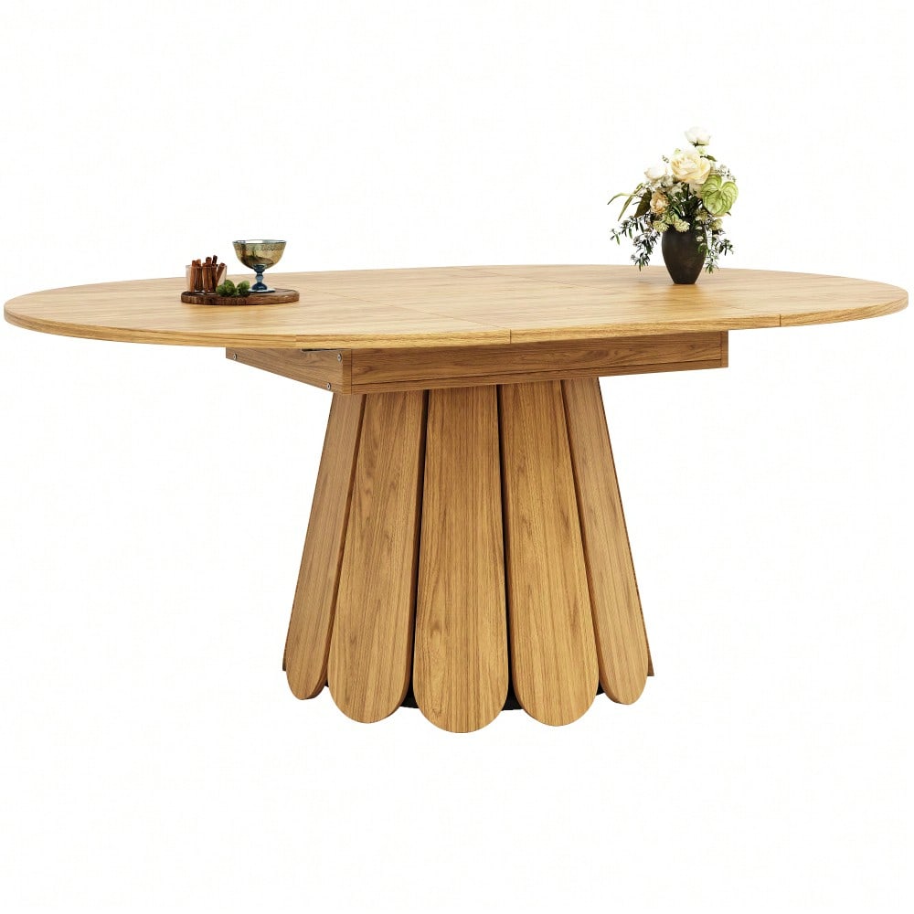 Esstisch ausziehbar, Esszimmertisch, Küchentisch, balkontisch, esstisch holz Runder Esstisch, ausziehbar zu oval, 118-158 cm, Platz für bis zu 6 Personen, Holzfarbe