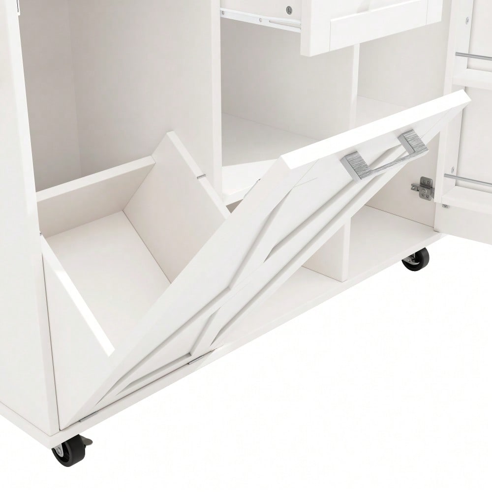 Moderne Kücheninsel, Küchenschrank für Mülleimer, buffetschrank, Multifunktionale Esstisch mit Speicherraum, Speisewagen mit Snackregalen und Stretchfunktionsschränken, weiß