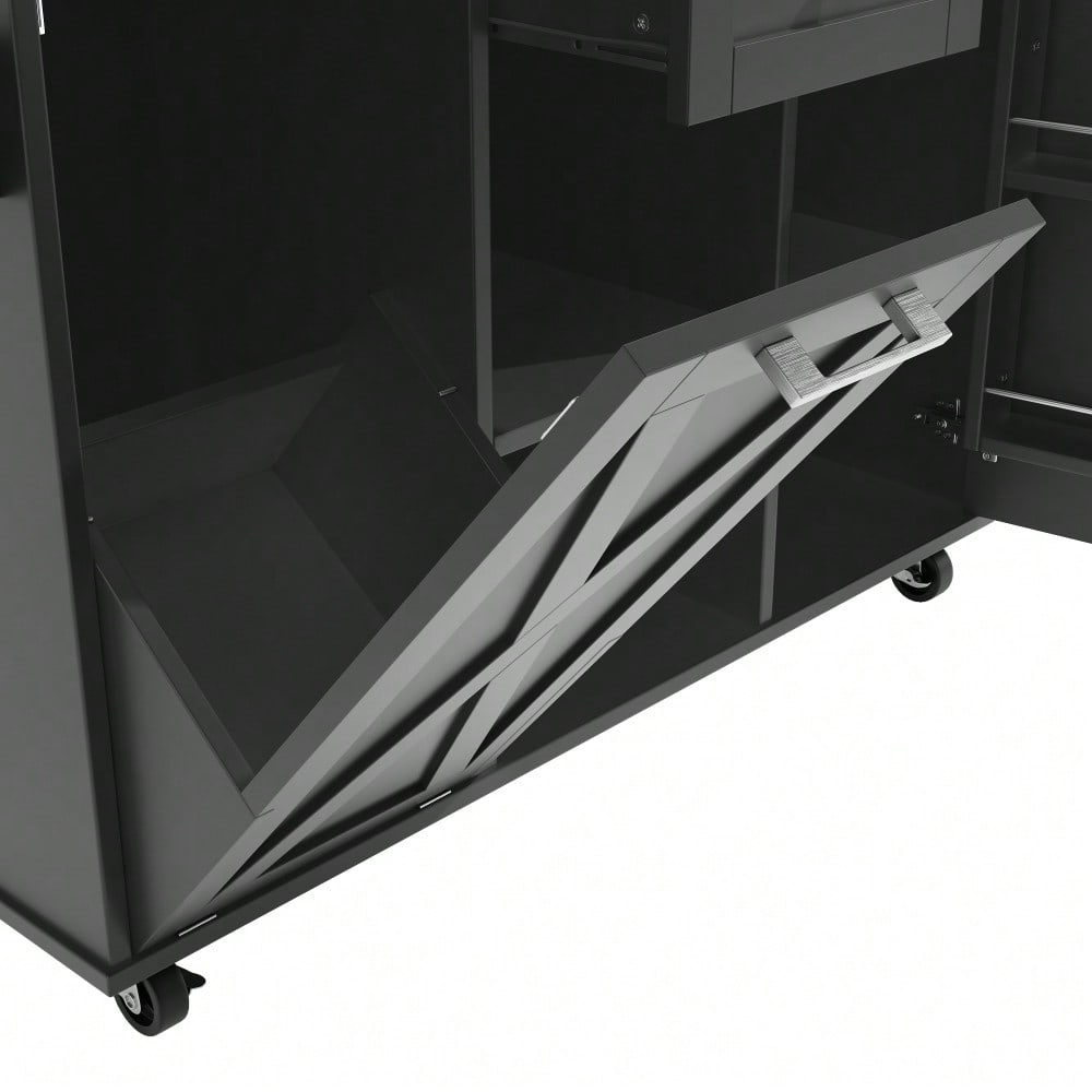 Moderne Kücheninsel, Küchenschrank für Mülleimer, buffetschrank, Multifunktionale Esstisch mit Speicherraum, Speisewagen mit Snackregalen und Stretchfunktionsschränken, schwarz