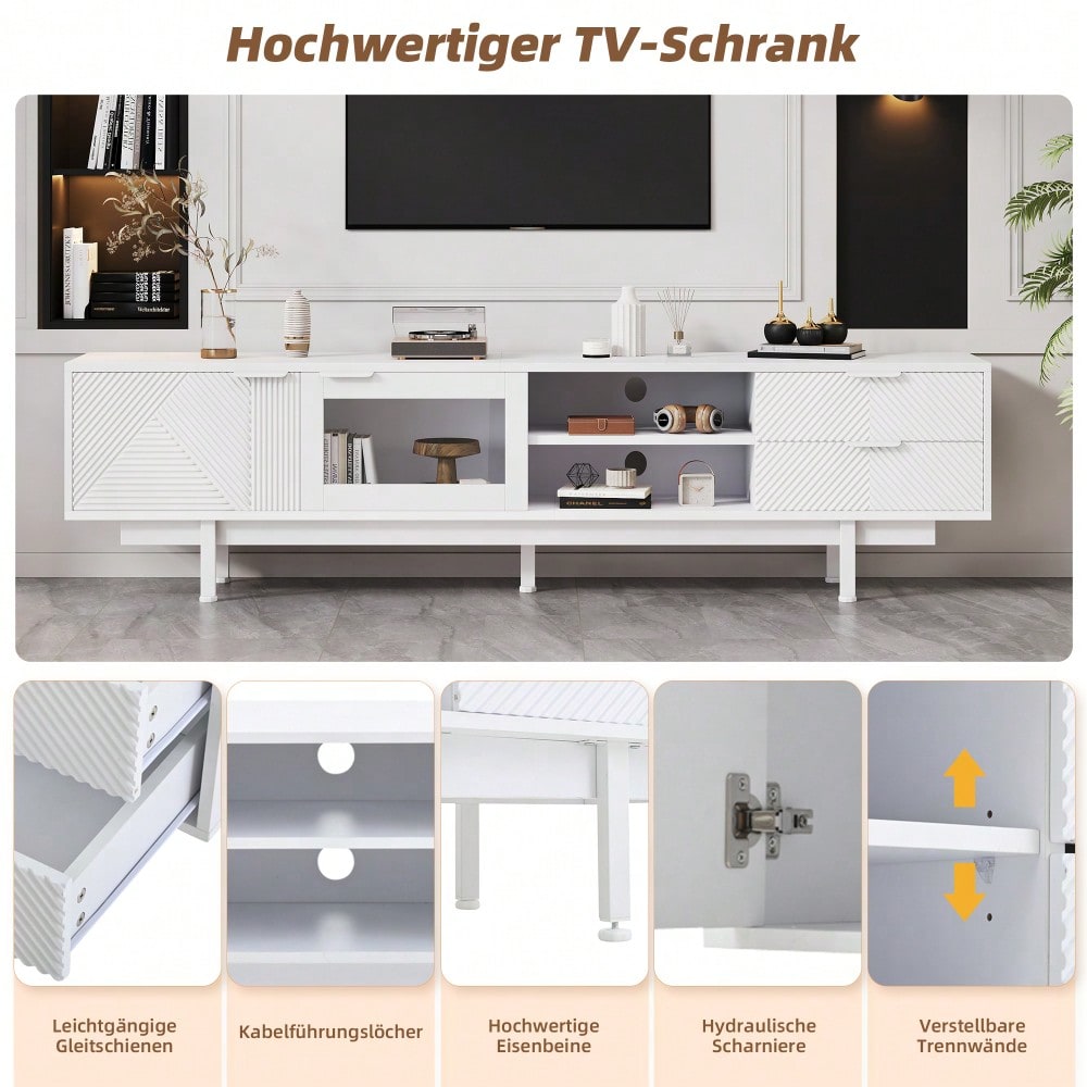 200*40*50.5 cm moderner einfacher Fernsehschrank, Lowboard Mit 2 Türen und 2 Schubladen,TV-Ständer mit großem Stauraum,Wohnraumschrank mit Gesamttragkraft von 45kg,Geeignet für 80-Zoll,Weiß