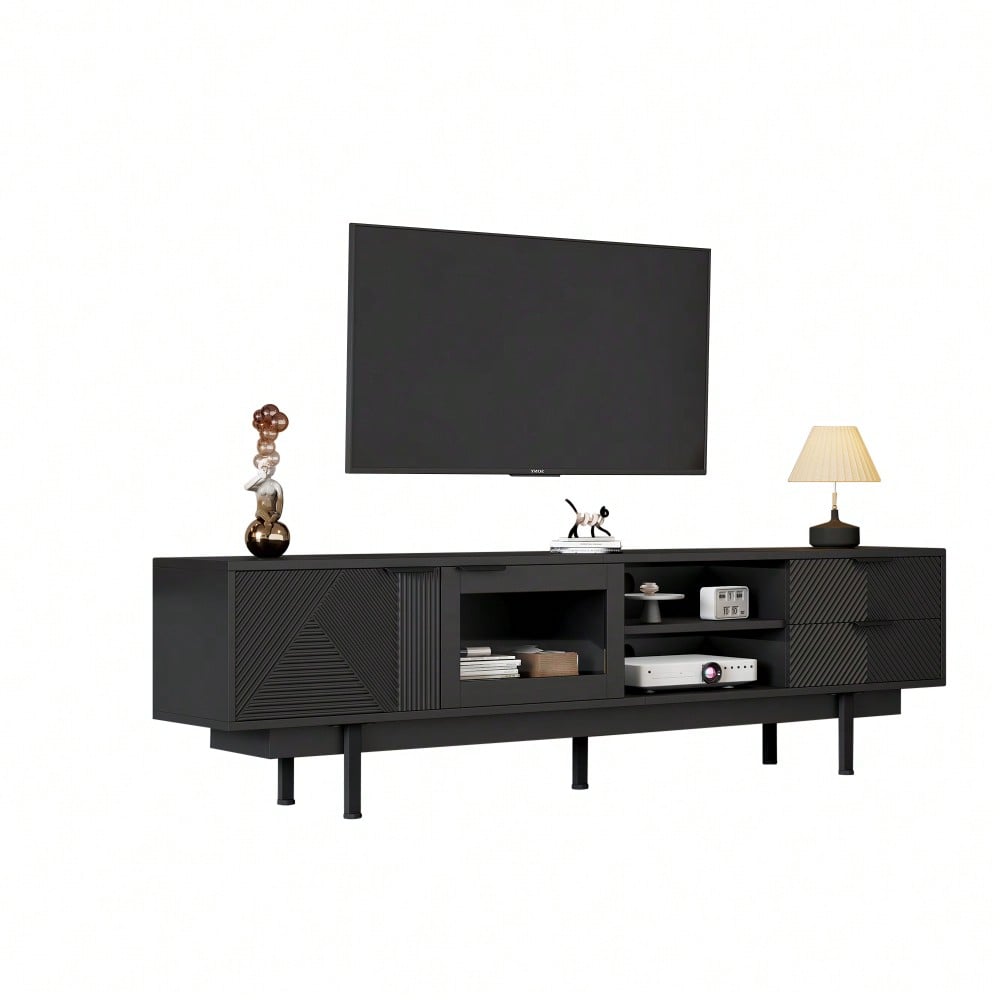 200*40*50.5 cm moderner einfacher Fernsehschrank, Lowboard Mit 2 Türen und 2 Schubladen,TV-Ständer mit großem Stauraum,Wohnraumschrank mit Gesamttragkraft von 45kg,Geeignet für 80-Zoll, Schwarz