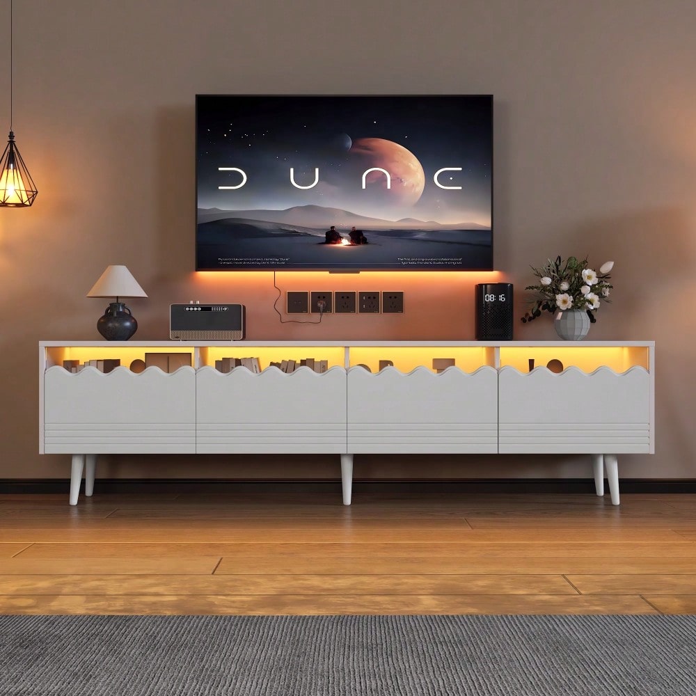 176*38*45cm Lowboard mit 6 Stützbeinen, TV-Ständer mit 2 Schubladen und 2 Schränken, Fernsehschrank, Wohnzimmermöbel, TV-Board, passend für TV-Ständer bis zu 75 Zoll, TV-Schränke, Weiß
