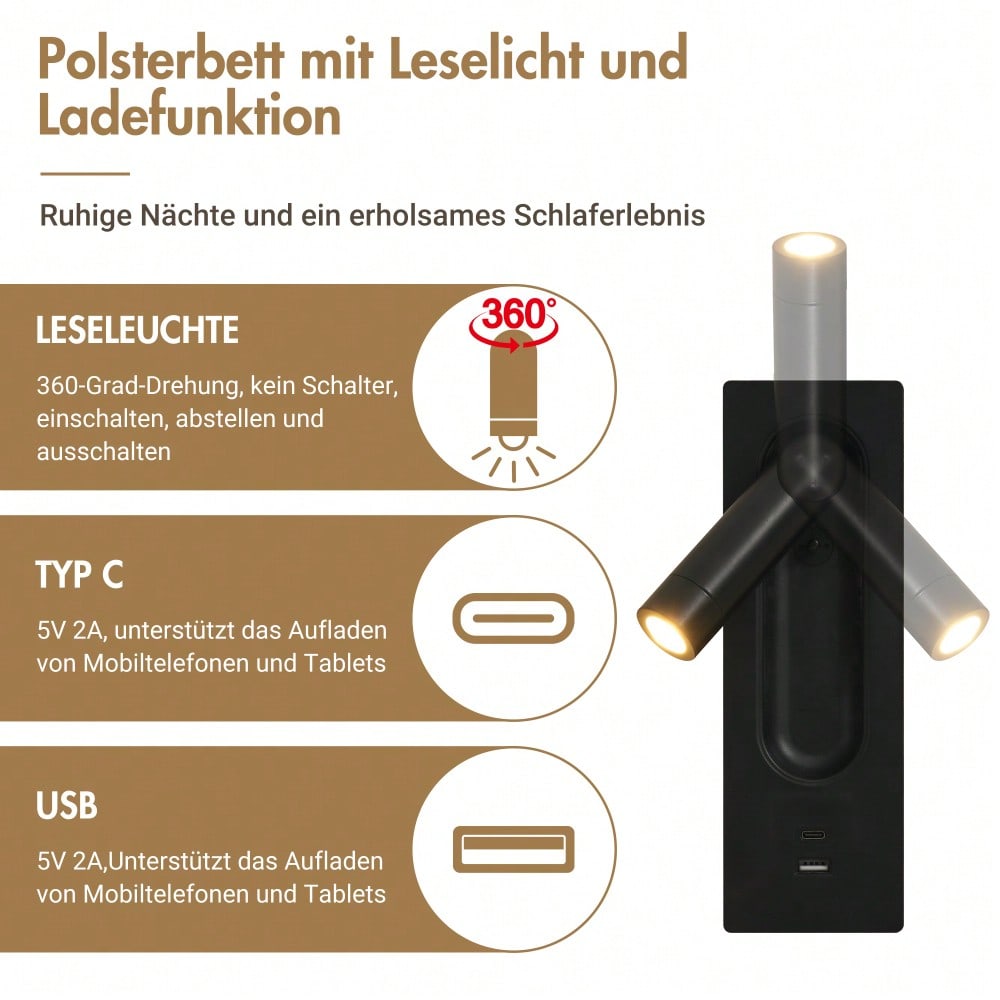 (=ABMA26089G)Bettanlage Schlafzimmer Komplett Set, Polsterbett Doppelbett 160×200 cm mit 2 Nachttischen und 4 Schubladen, Kopfteil Leselicht mit USB Ladefunktion, Grau, Samt (Mit Matratze)