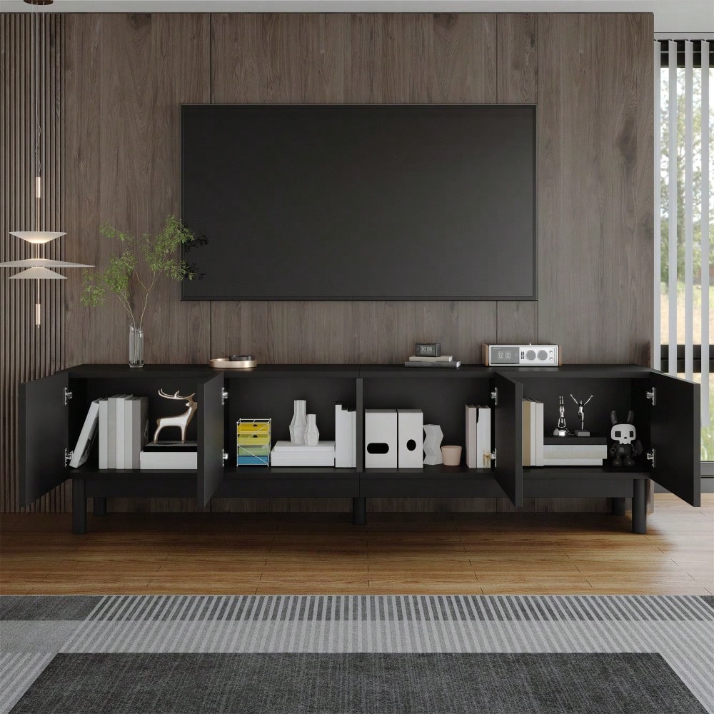 Lowboard, TV-Schrank mit gewölbten, wellenförmigen Türen, Regalen und TV-Ständer mit stabilisierenden Beinen