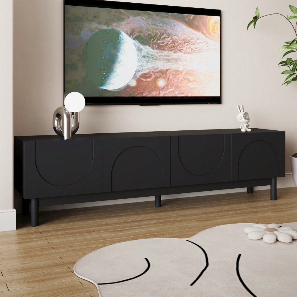 Lowboard, TV-Schrank mit gewölbten, wellenförmigen Türen, Regalen und TV-Ständer mit stabilisierenden Beinen