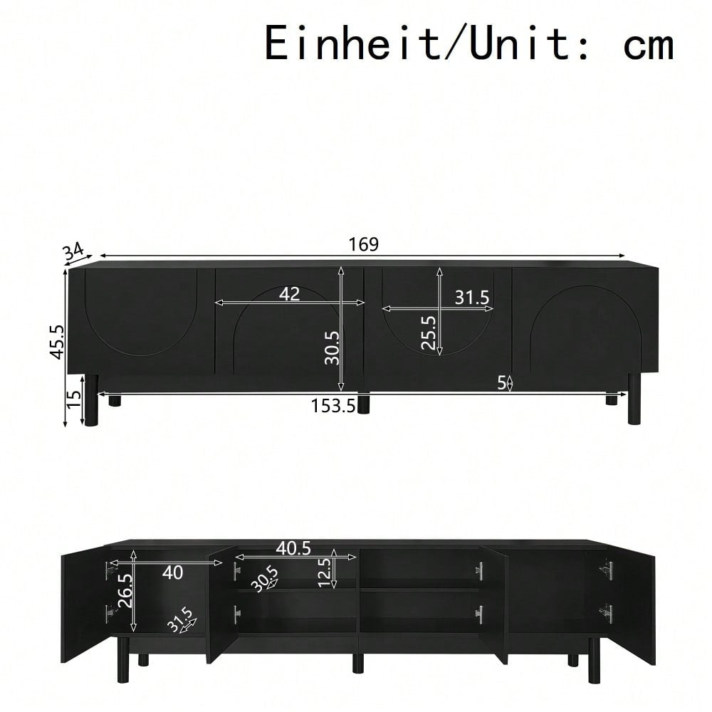 Lowboard, TV-Schrank mit gewölbten, wellenförmigen Türen, Regalen und TV-Ständer mit stabilisierenden Beinen