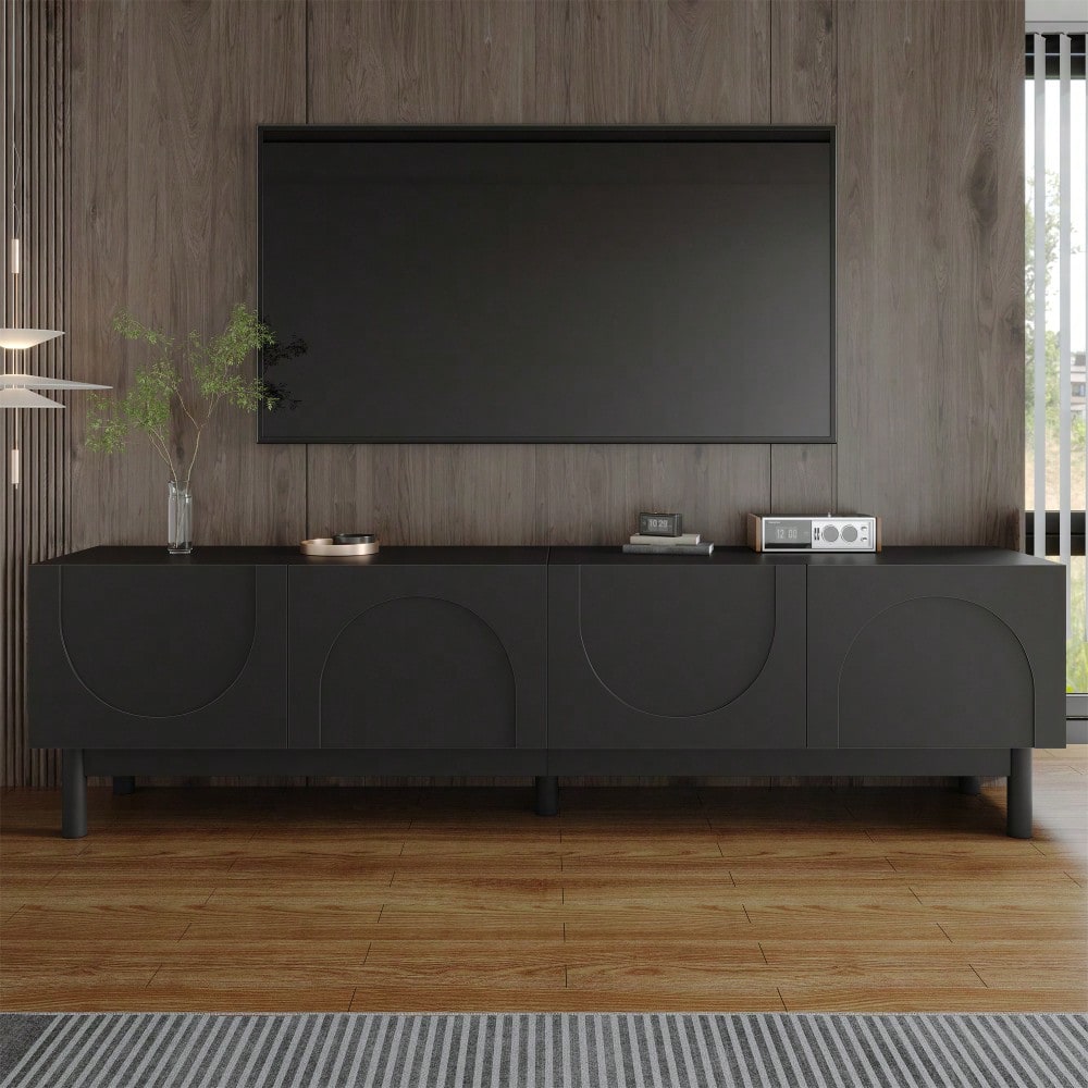 Lowboard, TV-Schrank mit gewölbten, wellenförmigen Türen, Regalen und TV-Ständer mit stabilisierenden Beinen