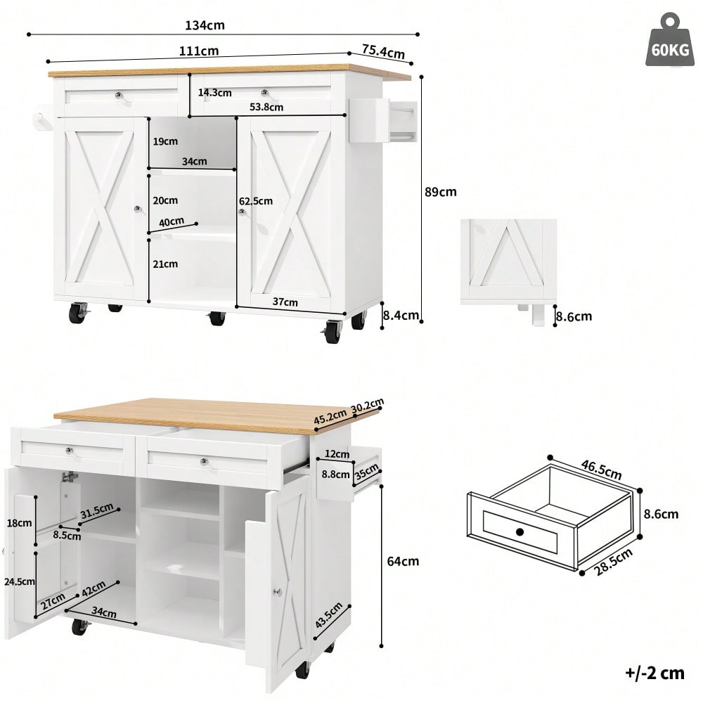 Moderne Kücheninsel, Küchenschrank, buffetschrank, Speisewagen mit Holzmaserung, Multifunktionale Esstisch mit Speicherraum, Speisewagen mit Snackregalen, weiß