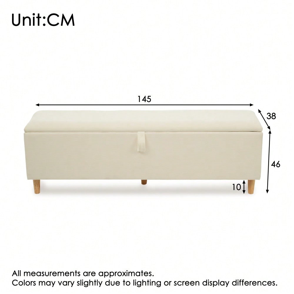 Polsterbett 140x200 mit LED & USB-C in beige Leinen + Bettbank 145x38 Hydraulik-Stauraum in Cord-Optik, Lattenrost inkl. (Ohne Matratze)