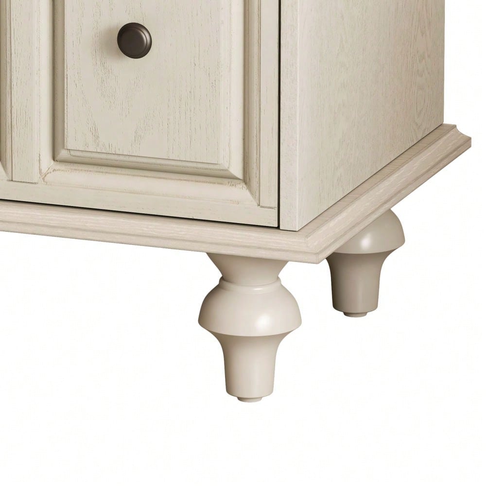 52CM Vintage Nachttisch mit 2 Schubladen und römischen Säulenbeinen, Nachttisch aus Massivholz, Nachttischschränkchen für Schlafzimmer, Wohnzimmer (Antique White)