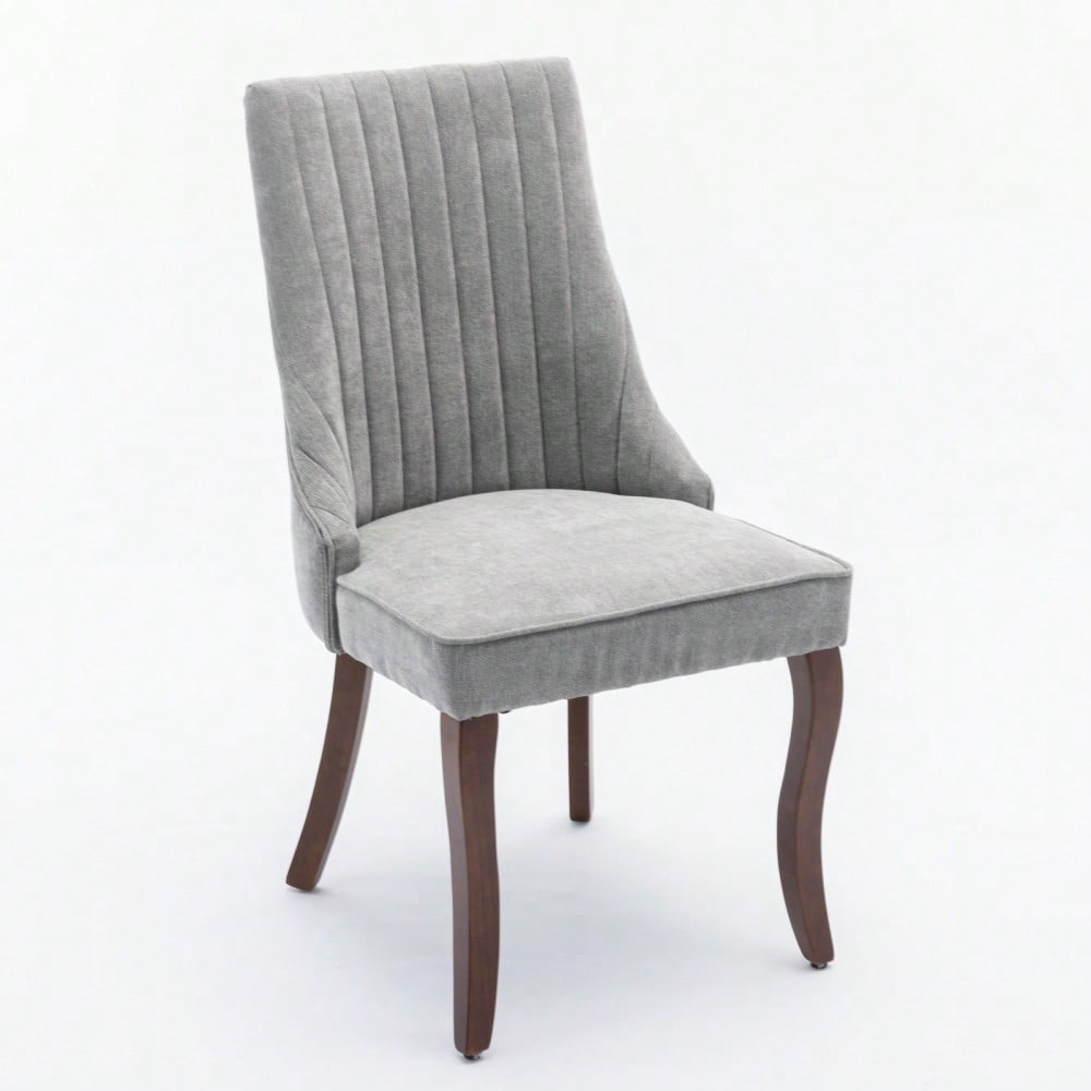 Rayon Cloth Flocking Linen Dining Chairs Channel Kitchen Dinner Chair Comfy Fabric Upholstered Accent Chair for Dining Room with Curved Solid Wood Legs,Set of 2 (Gray), DE1847GY