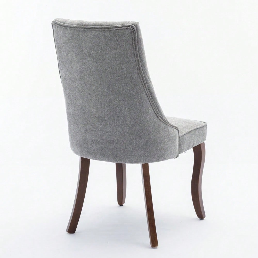 Rayon Cloth Flocking Linen Dining Chairs Channel Kitchen Dinner Chair Comfy Fabric Upholstered Accent Chair for Dining Room with Curved Solid Wood Legs,Set of 2 (Gray), DE1847GY