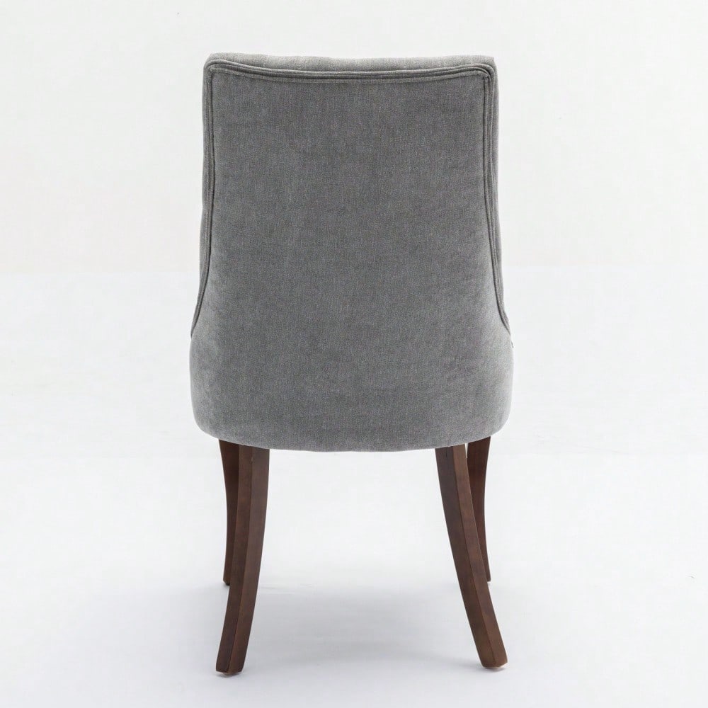 Rayon Cloth Flocking Linen Dining Chairs Channel Kitchen Dinner Chair Comfy Fabric Upholstered Accent Chair for Dining Room with Curved Solid Wood Legs,Set of 2 (Gray), DE1847GY