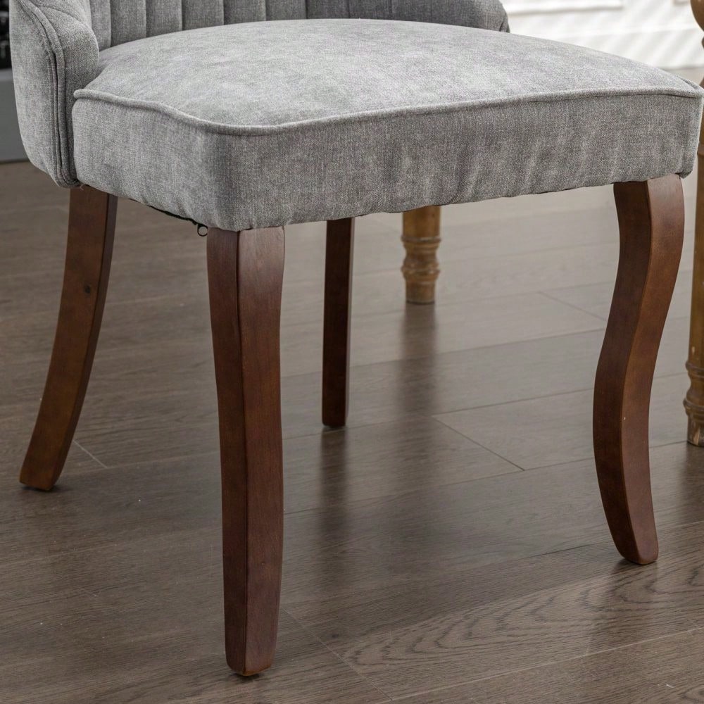 Rayon Cloth Flocking Linen Dining Chairs Channel Kitchen Dinner Chair Comfy Fabric Upholstered Accent Chair for Dining Room with Curved Solid Wood Legs,Set of 2 (Gray), DE1847GY