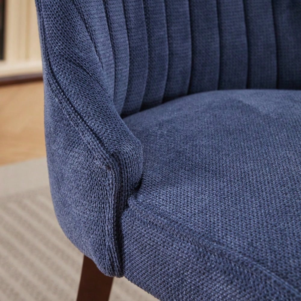 Rayon Cloth Flocking Linen Dining Chairs Channel Kitchen Dinner Chair Comfy Fabric Upholstered Accent Chair for Dining Room with Curved Solid Wood Legs,Set of 2 (Blue), DE1847BL