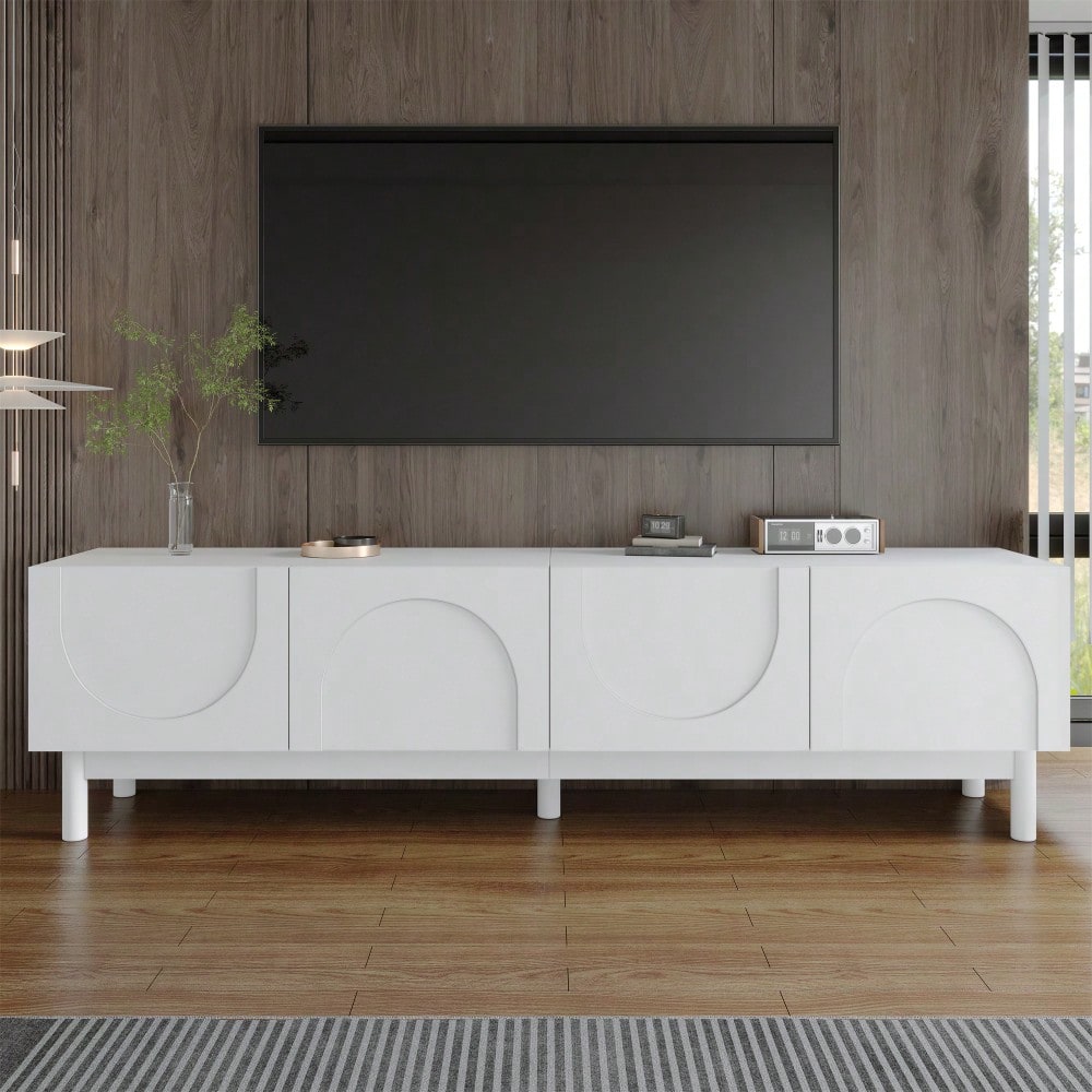 Lowboard, TV-Schrank mit gewölbten, wellenförmigen Türen, Regalen und TV-Ständer mit stabilisierenden Beinen