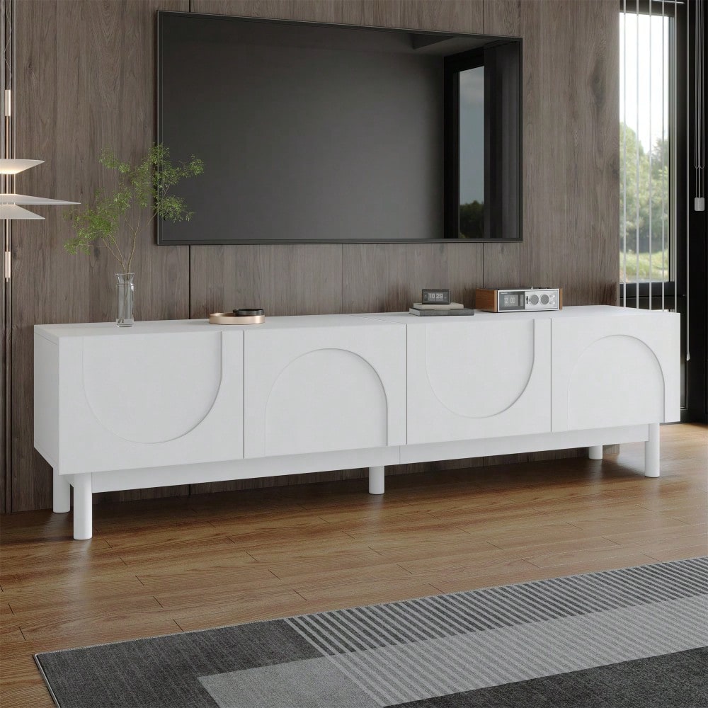Lowboard, TV-Schrank mit gewölbten, wellenförmigen Türen, Regalen und TV-Ständer mit stabilisierenden Beinen