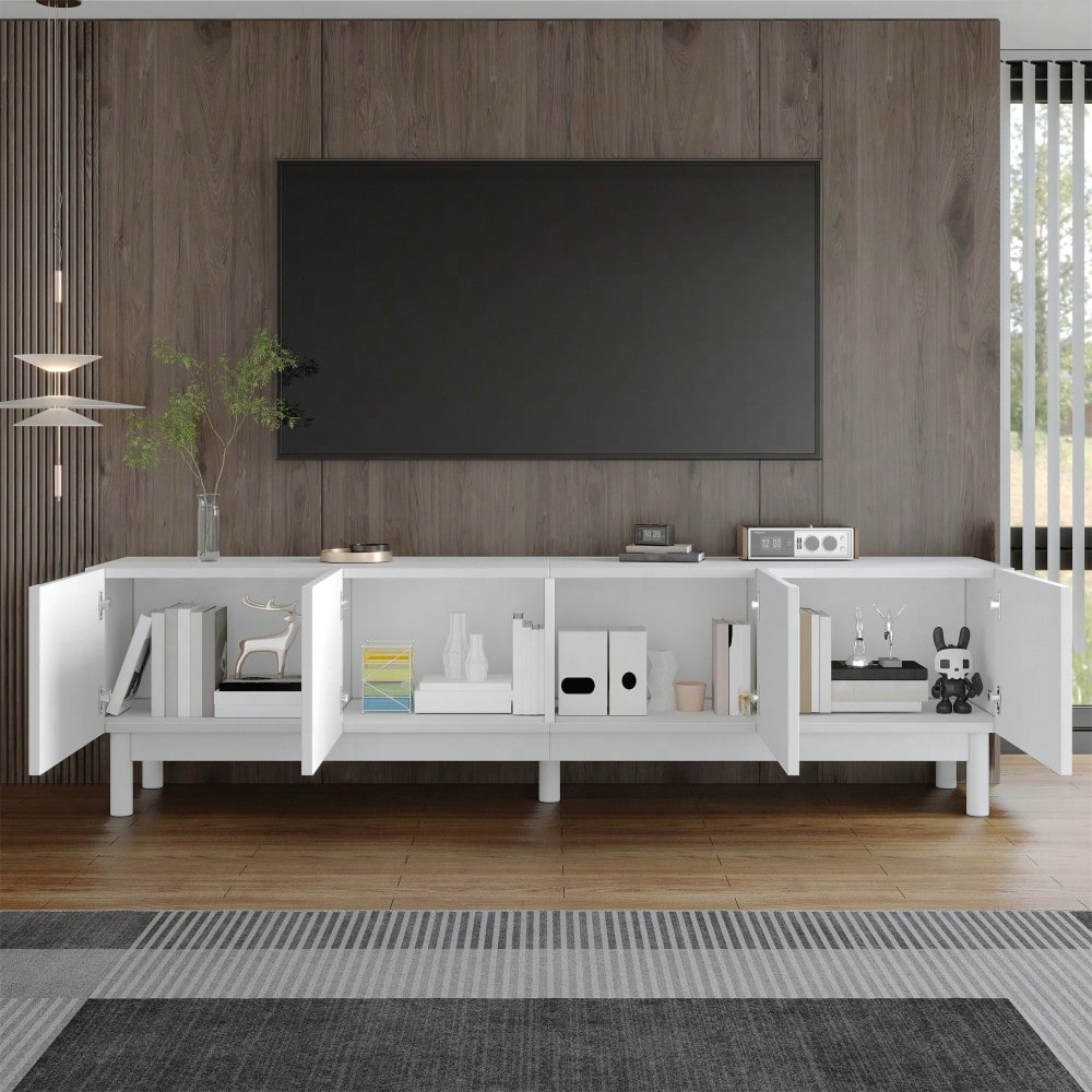 Lowboard, TV-Schrank mit gewölbten, wellenförmigen Türen, Regalen und TV-Ständer mit stabilisierenden Beinen