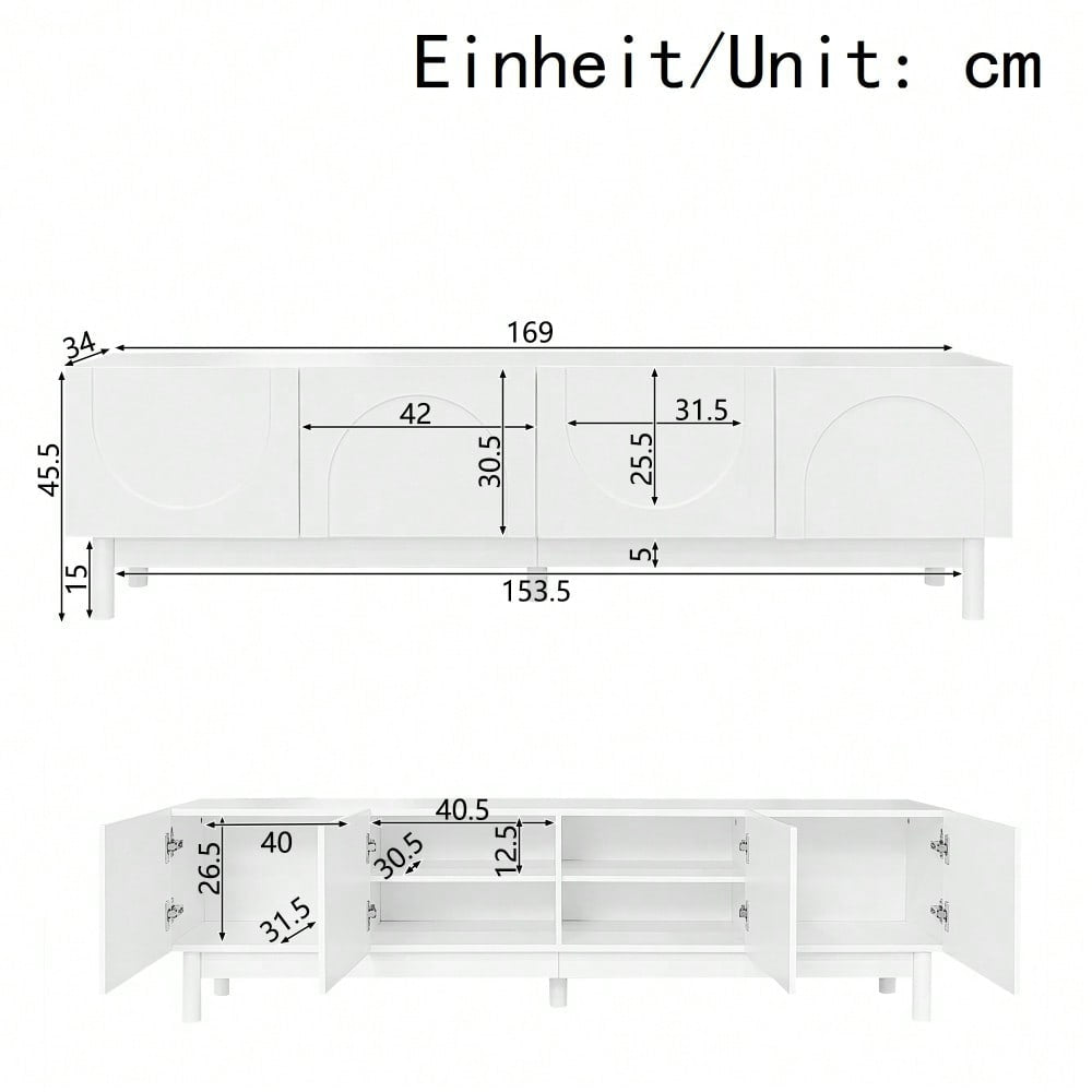 Lowboard, TV-Schrank mit gewölbten, wellenförmigen Türen, Regalen und TV-Ständer mit stabilisierenden Beinen