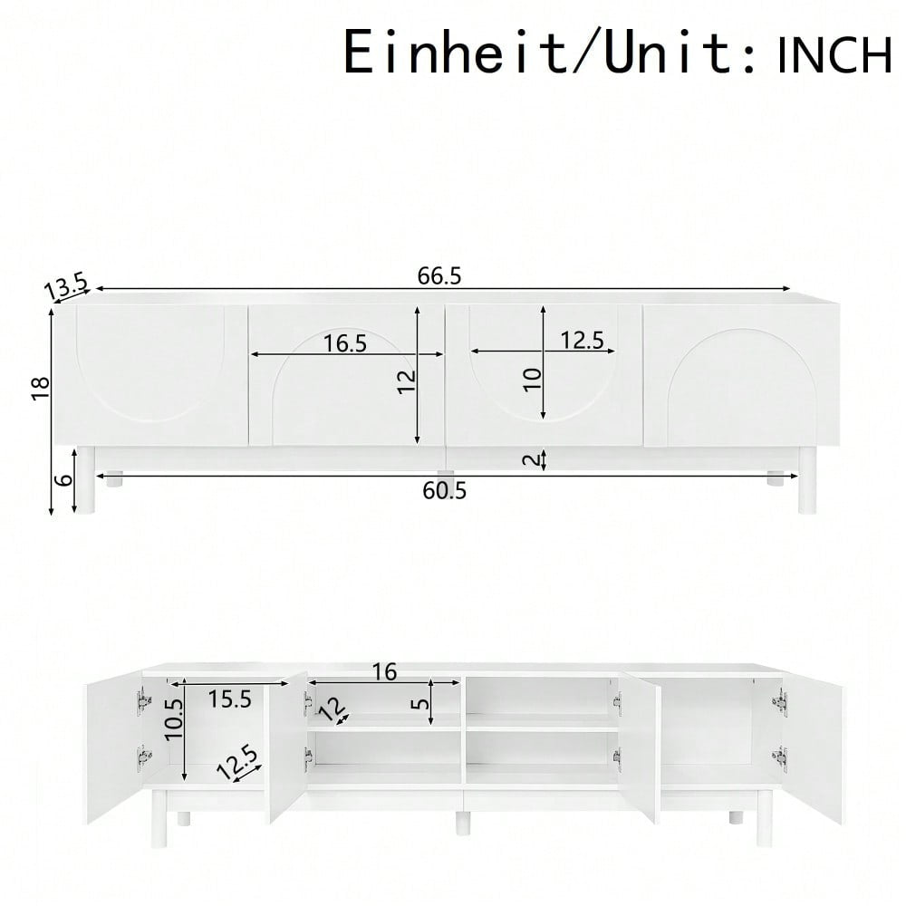 Lowboard, TV-Schrank mit gewölbten, wellenförmigen Türen, Regalen und TV-Ständer mit stabilisierenden Beinen
