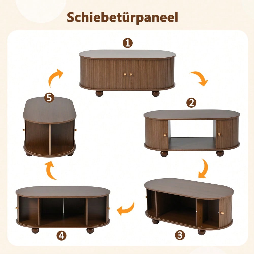 100 * 50 * 40 cm Nussbaum Couchtisch mit Stauraum und Schiebetüren platzsparendes Multifunktionsmöbel in Holzfarben,Sofatisch mit 360 Grad Schiebetür,kaffeetisch mit 4 Beinen