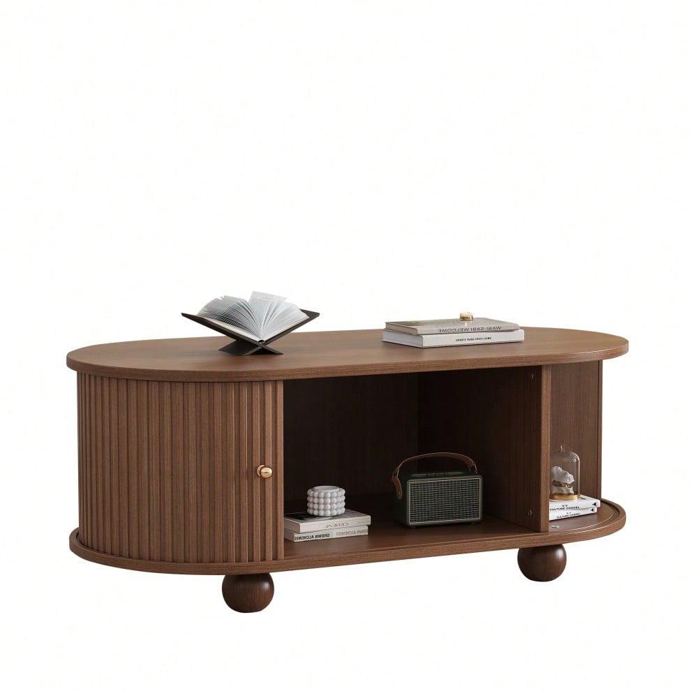 100 * 50 * 40 cm Nussbaum Couchtisch mit Stauraum und Schiebetüren platzsparendes Multifunktionsmöbel in Holzfarben,Sofatisch mit 360 Grad Schiebetür,kaffeetisch mit 4 Beinen