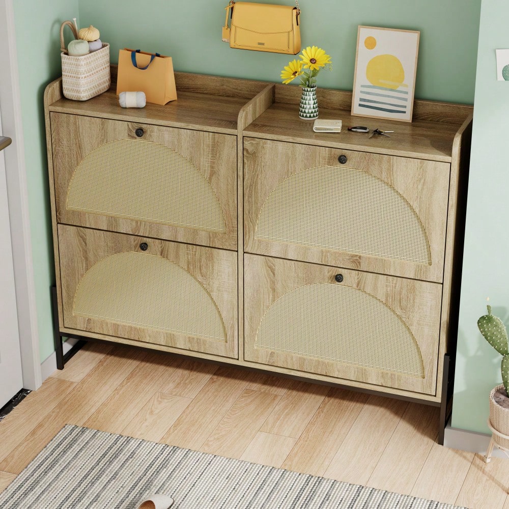 Schuhschrank mit 4 Klappen, einstellbarer Schuhregal, schmaler, Schuhschrank schmal, Schuhregal Schuhkipper, Diele Flur.