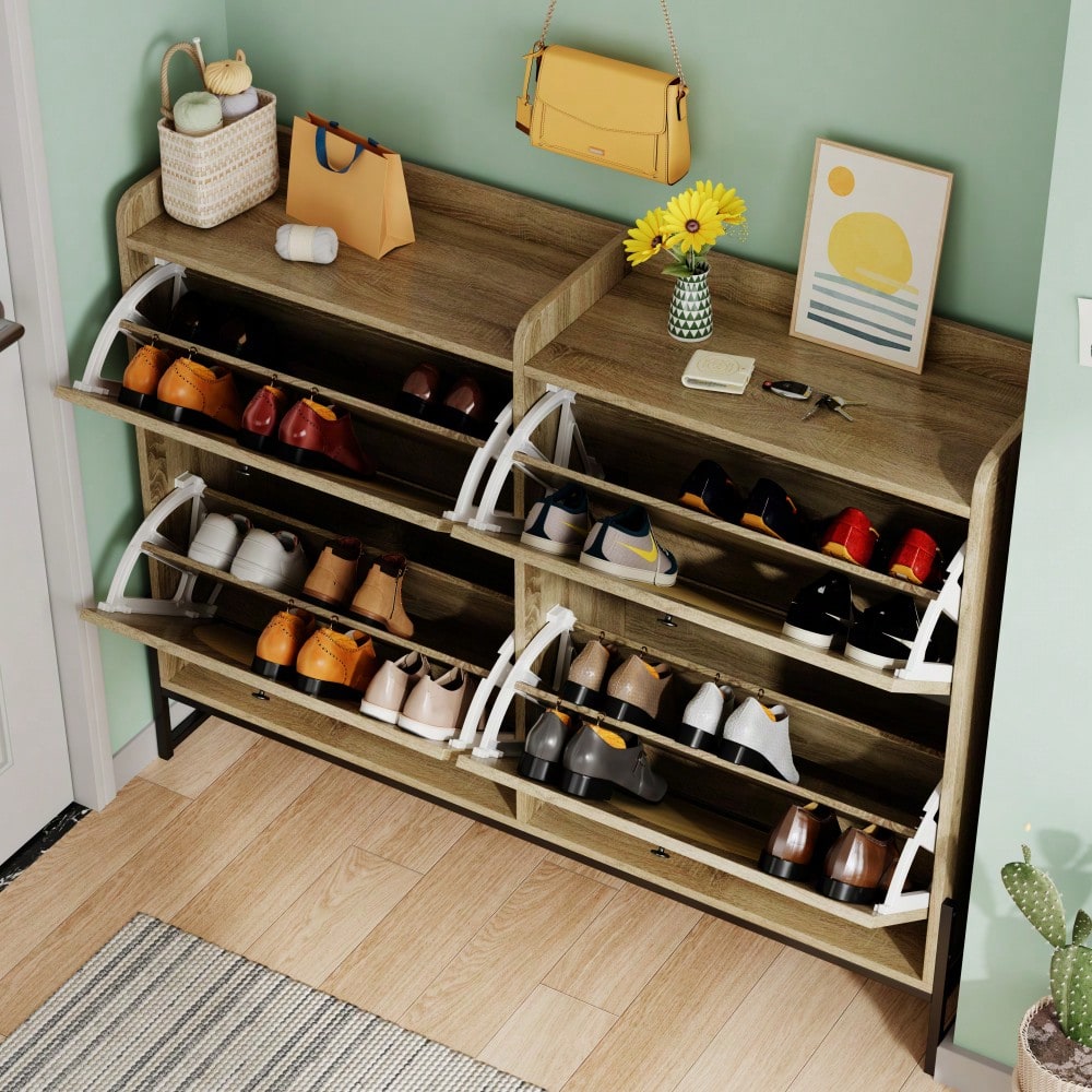 Schuhschrank mit 4 Klappen, einstellbarer Schuhregal, schmaler, Schuhschrank schmal, Schuhregal Schuhkipper, Diele Flur.