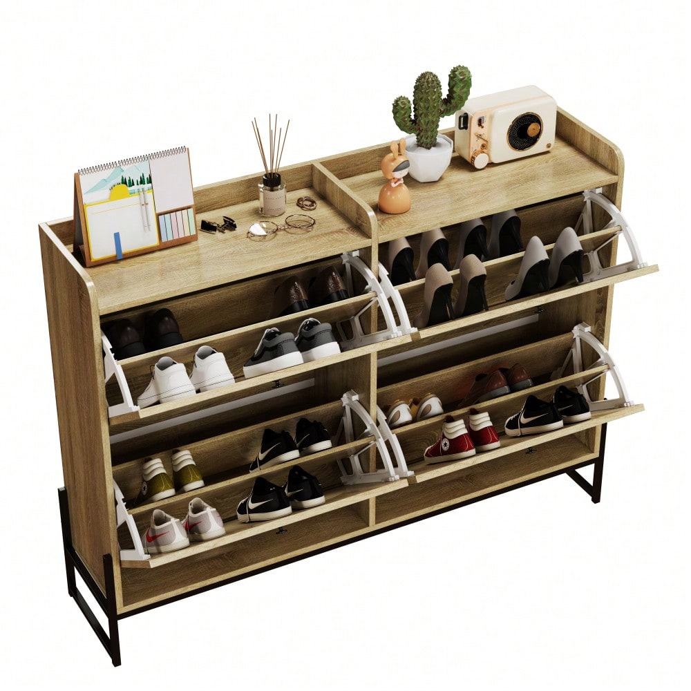 Schuhschrank mit 4 Klappen, einstellbarer Schuhregal, schmaler, Schuhschrank schmal, Schuhregal Schuhkipper, Diele Flur.